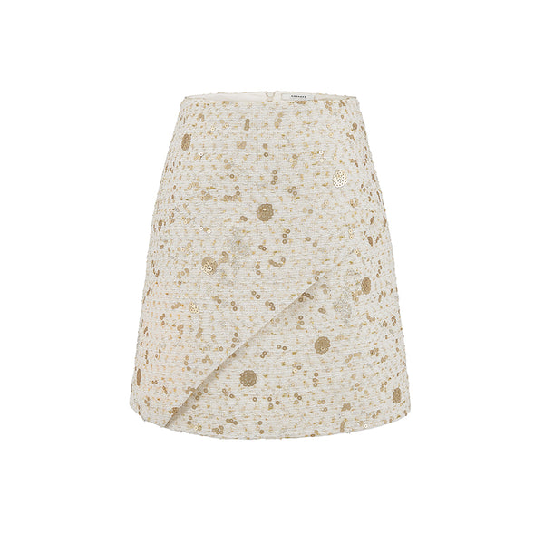 Falda Blanca Corta con Lentejuelas Doradas Diseño A-Line - Image 5