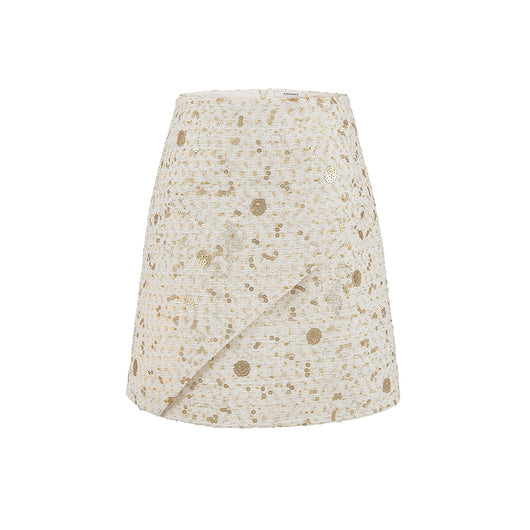 Falda Blanca Corta con Lentejuelas Doradas Diseño A-Line - Image 5