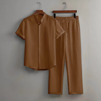 Conjunto de Camisa y Pantalón Corto Bambú Texturizado Multicolor para Hombre - Image 4