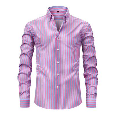 Camisa Estampada Digital a Rayas con Cuello Solapa - Manga Larga para Hombre - Image 4