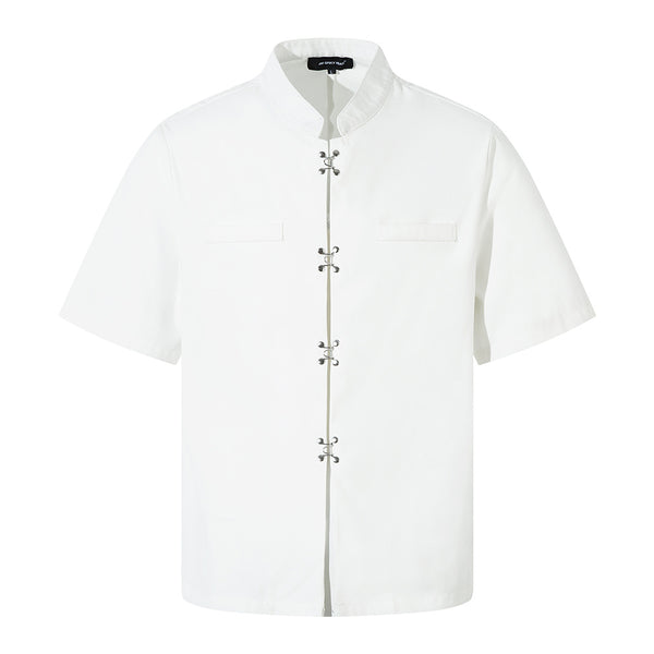 Camisa Casual de Cuello Mao Manga Corta para Hombre