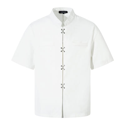 Camisa Casual de Cuello Mao Manga Corta para Hombre