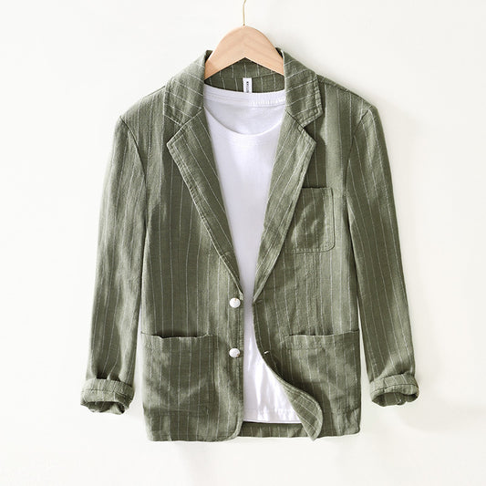 Traje Suelto de Ramio a Rayas Vintage para Primavera y Otoño