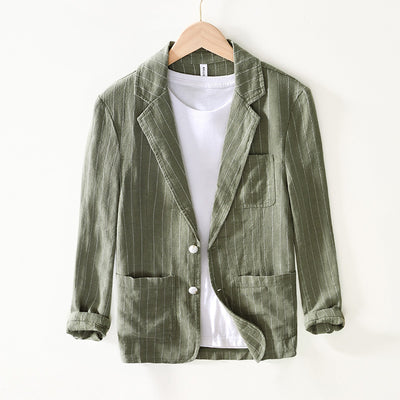 Traje Suelto de Ramio a Rayas Vintage para Primavera y Otoño