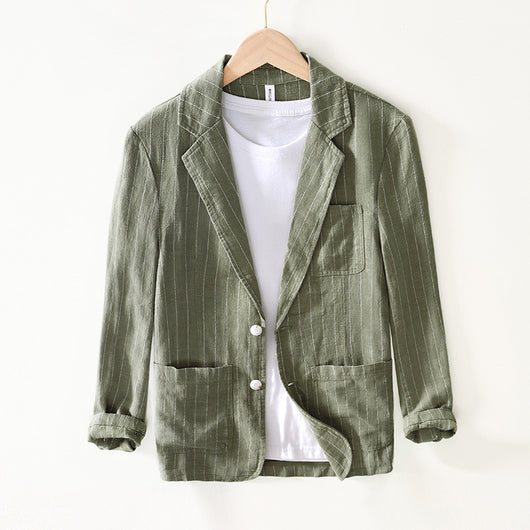 Traje Suelto de Ramio a Rayas Vintage para Primavera y Otoño