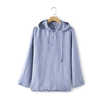 Camisa Suelta de Lino para Hombre con Capucha y Color Sólido - Image 10