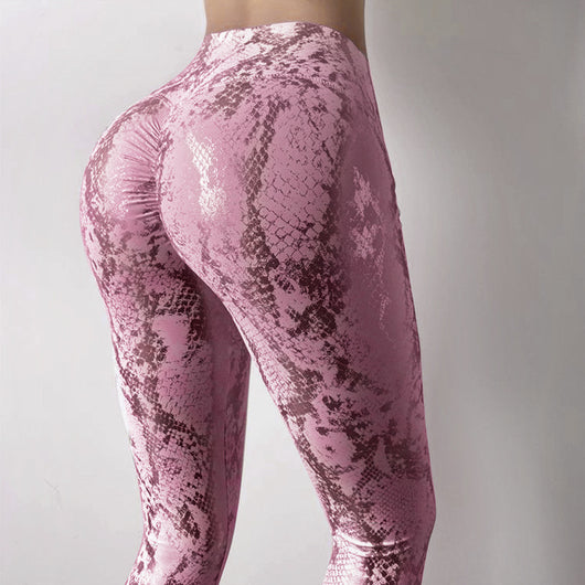 Pantalones Deportivos Levantacaderas Cintura Alta Estampado Piel de Serpiente Melocotón - Image 7