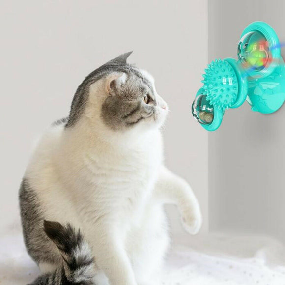 Juguete Giratorio para Gatos 3 en 1 - Molino Interactivo con Ventosa y Catnip