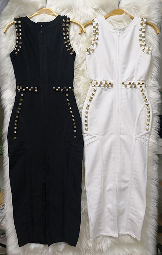 Vestido Midi Elegante con Detalles de Remaches y Brillos - Image 14