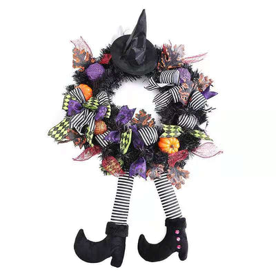 Corona Decorativa Halloween con Bruja, Calabaza y Piernas - Adorno para Puerta - Image 5