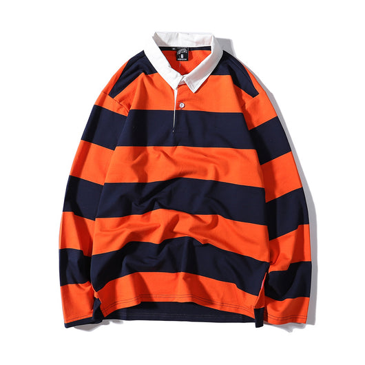 Suéter Rayas con Solapa Cuello Camiseta Manga Larga Hombre - Image 8