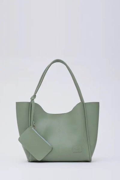 Bolso de Cuero Sintético Verde Menta con Billetera y Neceser