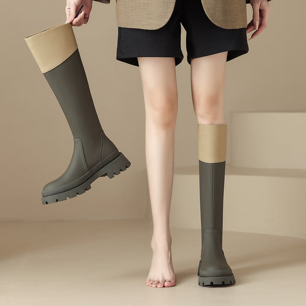 Botas de Suela Gruesa con Punta Redonda y Diseño Monocromático