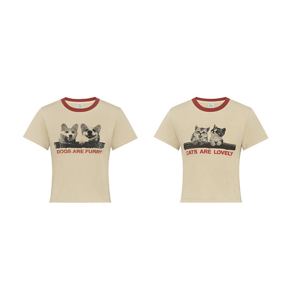 Blusa Estampado Animal Cuello Redondo Manga Corta Ajustada