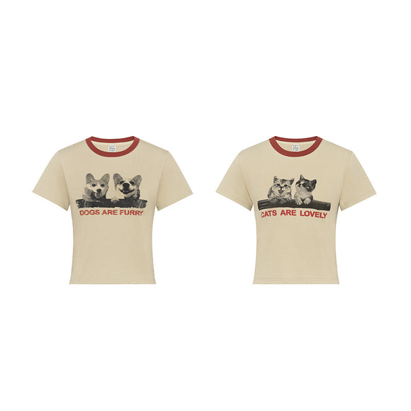 Blusa Estampado Animal Cuello Redondo Manga Corta Ajustada