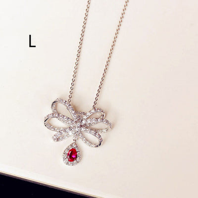 Collar Clavícula Diamante Rojo con Pendiente Rubí - Cadena Corta Elegante - Image 17