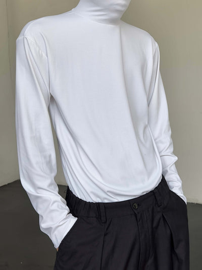 Camiseta Manga Larga Hombre Cuello Alto Color Sólido Versátil - Image 4