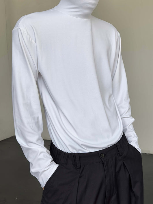 Camiseta Manga Larga Hombre Cuello Alto Color Sólido Versátil - Image 4