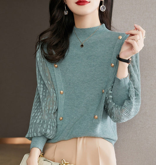 Suéter Cuello Semi-Alto con Mangas Farol Cortas - Image 11