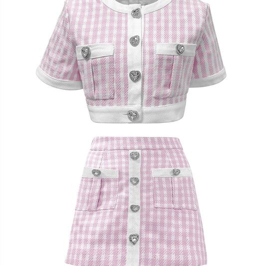 Conjunto Infantil Cuadros con Hebilla Brillante Love - Image 2