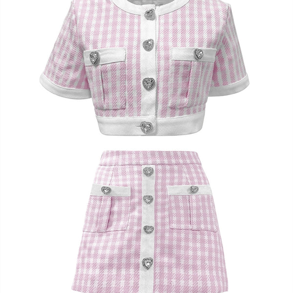 Conjunto Infantil Cuadros con Hebilla Brillante Love