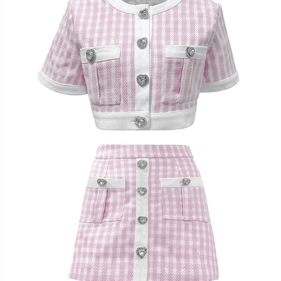 Conjunto Infantil Cuadros con Hebilla Brillante Love