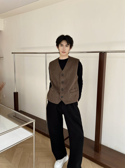 Chaleco Sofisticado Monócroma de Lana Estilo Francés para Hombre - Image 4