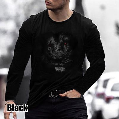 Playera Suelta Cuello Redondo Cabeza de León Negra para Hombre - Image 4
