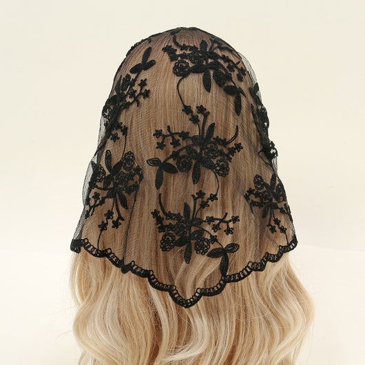 Velo de Novia con Encaje Floral Triangular - Accesorio Nupcial Elegante