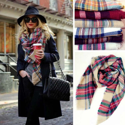 Pañuelo Cuadrado Reversible a Cuadros Multicolor Efecto Cachemira