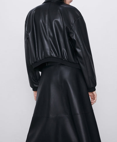 Chaqueta de Cuero Sintético Estilo Europeo para Mujer - Solapa Clásica - Image 13