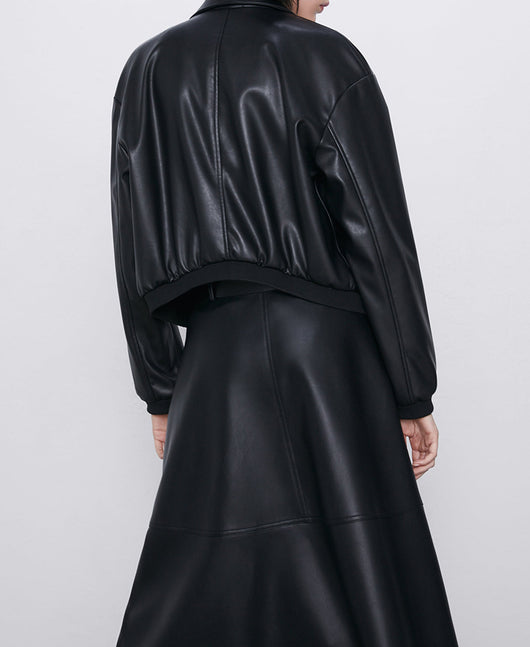Chaqueta de Cuero Sintético Estilo Europeo para Mujer - Solapa Clásica - Image 13