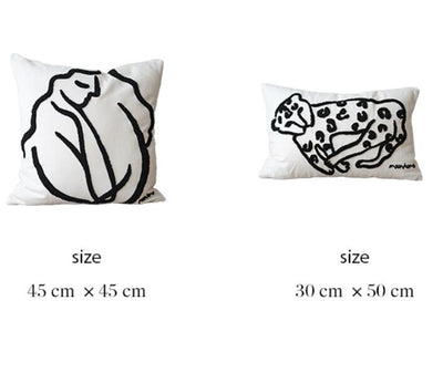 Funda de Almohada Nordic con Bordado de Líneas Blancas y Negras - Image 4