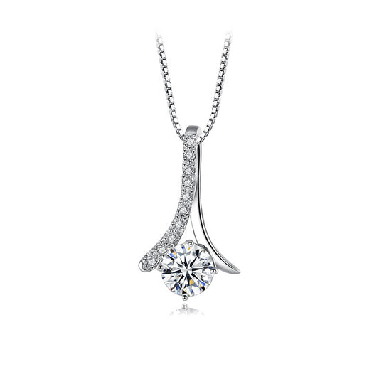 Collar de Plata con Colgante de Diamante Espiga para Mujer