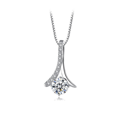 Collar de Plata con Colgante de Diamante Espiga para Mujer