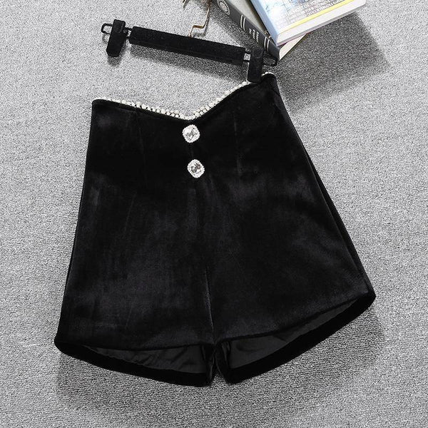 Shorts de Cintura Alta con Perlas Irregulares y Pierna Ancha - Image 4