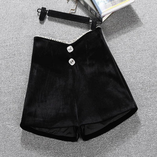Shorts de Cintura Alta con Perlas Irregulares y Pierna Ancha - Image 4