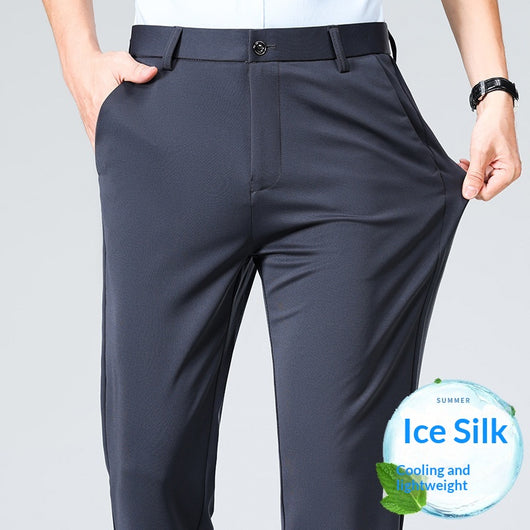 Pantalones Casuales Ejecutivos Slim Fit Ice Silk Antirruga para Hombre - Image 6