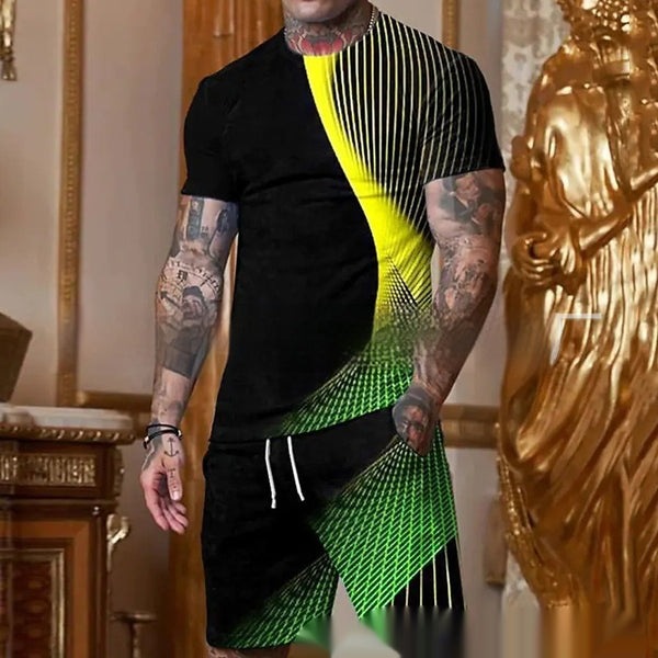 Traje Casual Hombre Manga Corta Cuello Redondo Degradado Multicolor
