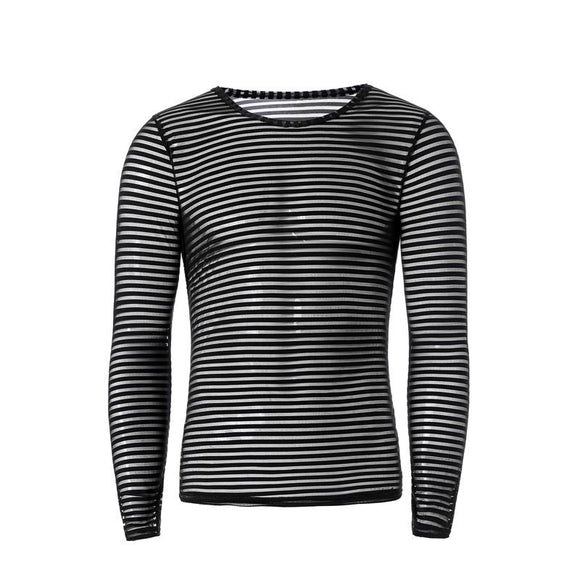 Camiseta Masculina Plus Size de Manga Longa Listrada