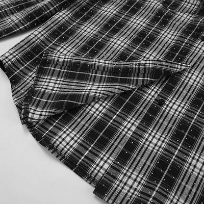 Camisa Cuadriculada Retro Negro y Blanco con Cristales Adhesivos Fashion - Image 9