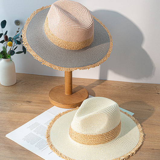 Sombrero de Paja Retro con Combinación de Colores y Protección Solar - Image 15