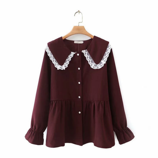 Blusa Casual de Cuello Babero Rejuvenecedora de Manga Larga Suelta - Image 3