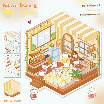 Diy Notebook Decompression Stacking Miniature Sticker set featuring a cute cartoon hot pot shop scene with animal characters. - Image 27
