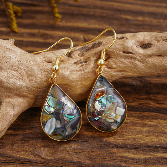 Aretes Vintage Lágrima de Abulón y Concha Nácar Estilo Retro Francés