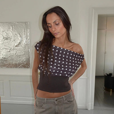 Blusa Crop Top Chiffon con Lunares y Espalda Descubierta - Top Casual Verano - Image 22