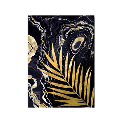 Cuadro Canvas Mármol Negro Dorado con Plantas Tropicales - Image 4