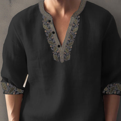 Camisa de Lino Bambú con Impresión 3D Digital de Manga Larga Estilo Europeo