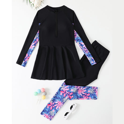 Traje de Baño Conservador de Dos Piezas con Mangas Largas para Niñas Talla M-L - Image 3