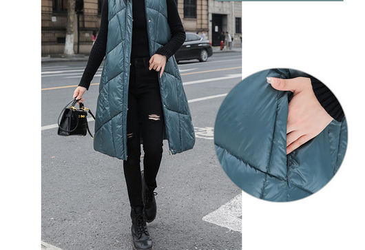 Abrigo Acolchado Largo Estilo Coreano con Chaleco Desmontable - Image 14
